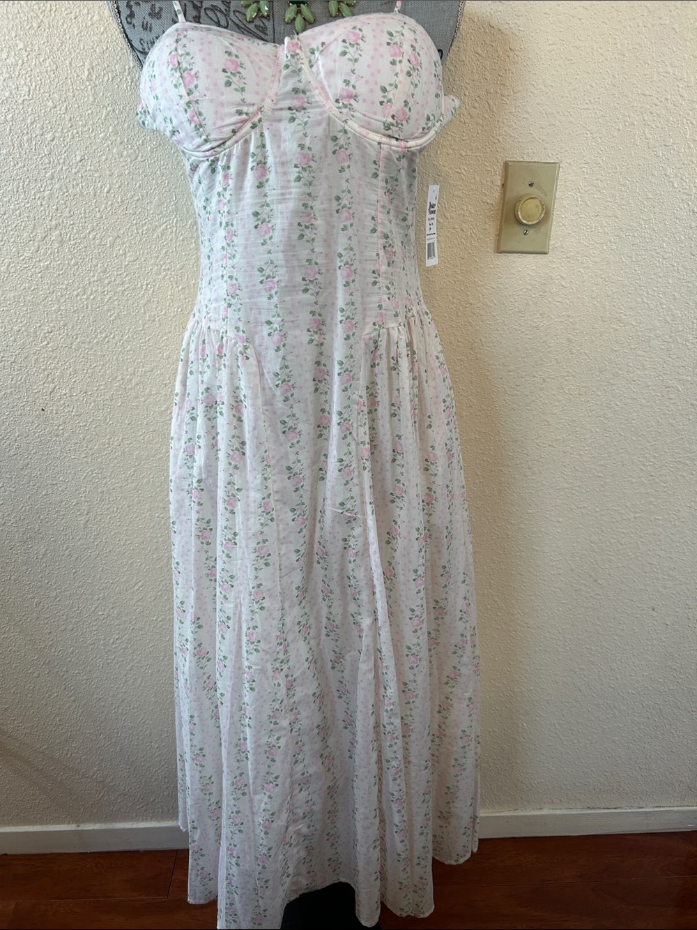 Floral Cotton Chemise Nightgown - White with Pink Floral - Picture 2 of 5